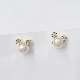 【焦糖小姐 Ms caramelo】925純銀鍍14K黃 淡水珍珠耳環(單顆珍珠 鋯石耳環)