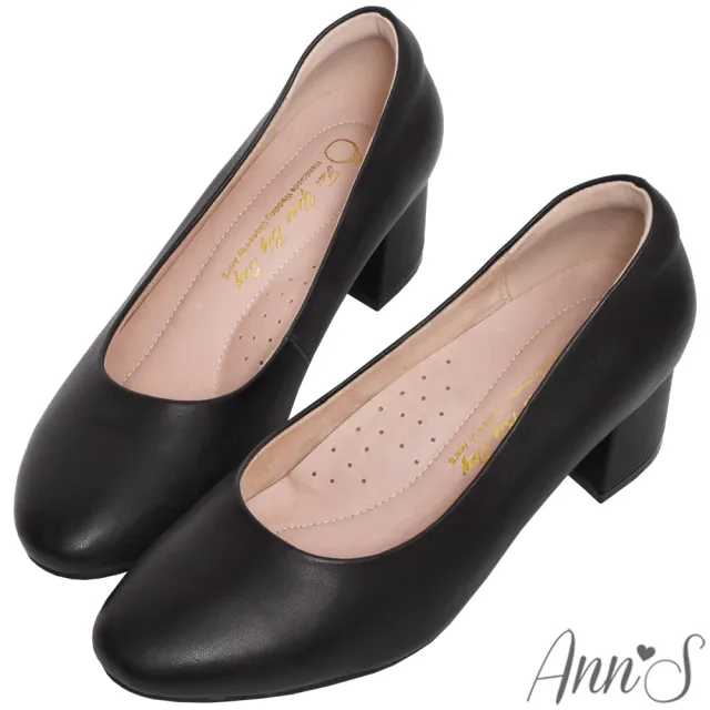 【Ann’S】Ann’S最美制服鞋-頂級小羊皮素面圓頭粗跟包鞋5cm(黑)