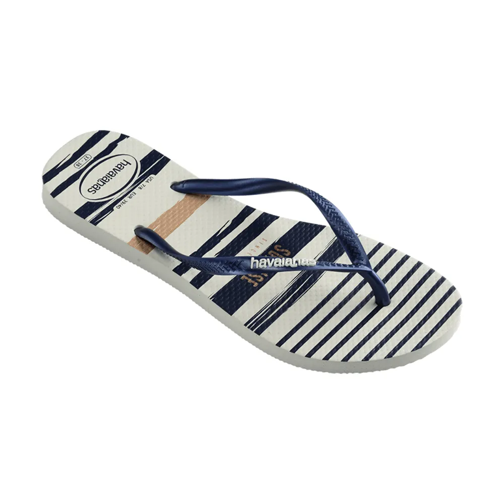 【havaianas 哈瓦仕】拖鞋 女鞋 夾腳拖 航海 地圖 Slim Nautical 白色 4137125-5035W(哈瓦士)