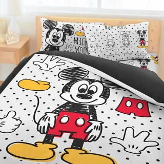 【享夢城堡】雙人床包涼被四件組(迪士尼米奇MICKEY 小插畫-灰黑)