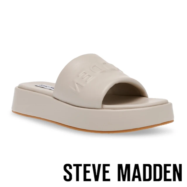 steve madden BEWILD 品牌壓字鬆糕厚底拖鞋(米杏色)