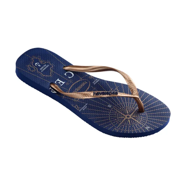 【havaianas 哈瓦仕】拖鞋 女鞋 夾腳拖 航海 地圖 Slim Nautical 藍色 4137125-2006W(哈瓦士)