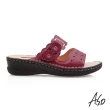 【A.S.O 阿瘦集團】機能休閒 手縫氣墊花朵黏帶牛皮拖鞋(暗紅色)