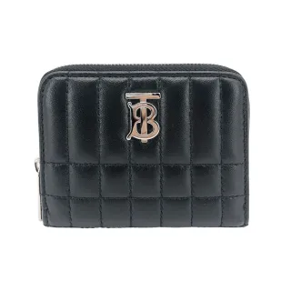 【BURBERRY 巴寶莉】Lola TB銀logo小羊皮縫線拉鍊零錢包(8064825-黑)