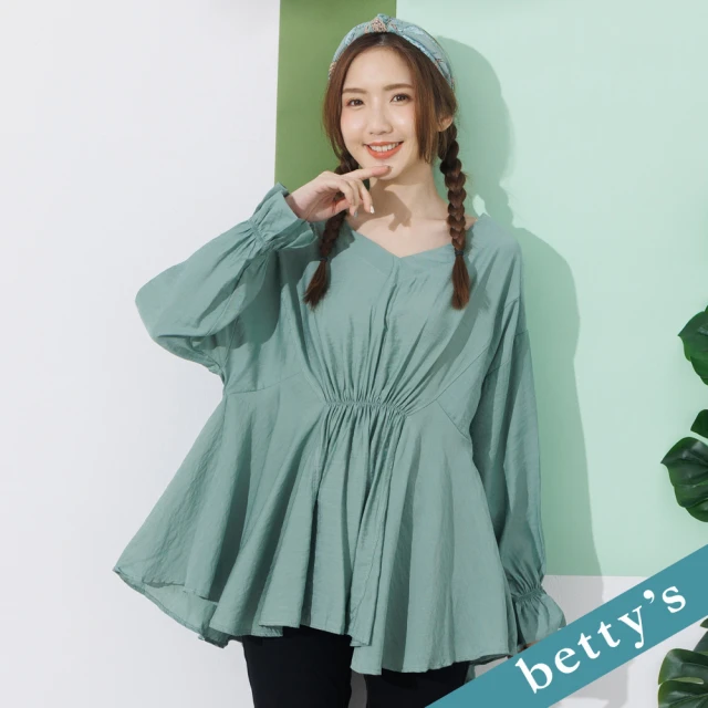 betty’s 貝蒂思 V領剪接腰抽皺上衣(淺綠)