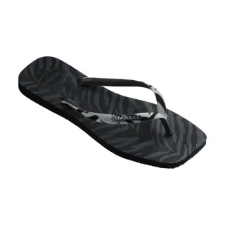 【havaianas 哈瓦仕】拖鞋 女鞋 夾腳拖 方形 動物紋 Slim Square Velvet方形 黑色 4148277-0090W(哈瓦士)