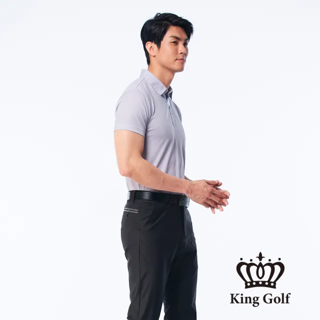 【KING GOLF】速達-網路獨賣款-男款小菱格紋印花涼感短袖POLO衫/高爾夫球衫(灰色)
