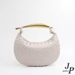 【Jpqueen】質感純色牛皮編織金屬手提水餃包(7色可選)