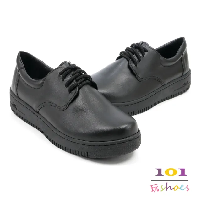 【101 玩Shoes】mit.英倫學院風格綁帶厚底學生鞋黑色皮鞋(黑色/黑亮色 36-40碼)