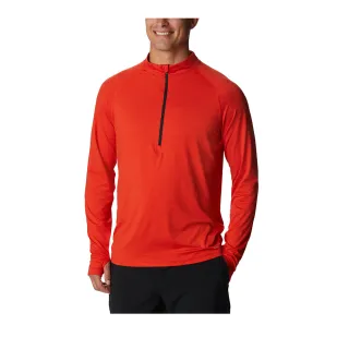 【Columbia 哥倫比亞 官方旗艦】男款-野跑 快排半開襟上衣-橘紅(UAE45560AH / 2023年春夏)