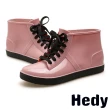 【Hedy】撞色雨靴 短筒雨靴/可愛撞色設計款馬丁靴造型短筒雨靴(C款黑粉/深裸)