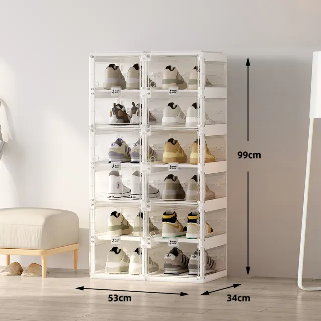 【hoi! 好好生活】ANTBOX 螞蟻盒子免安裝折疊式鞋盒12格側板透明無色款(透明門板 磁吸式 鞋櫃)