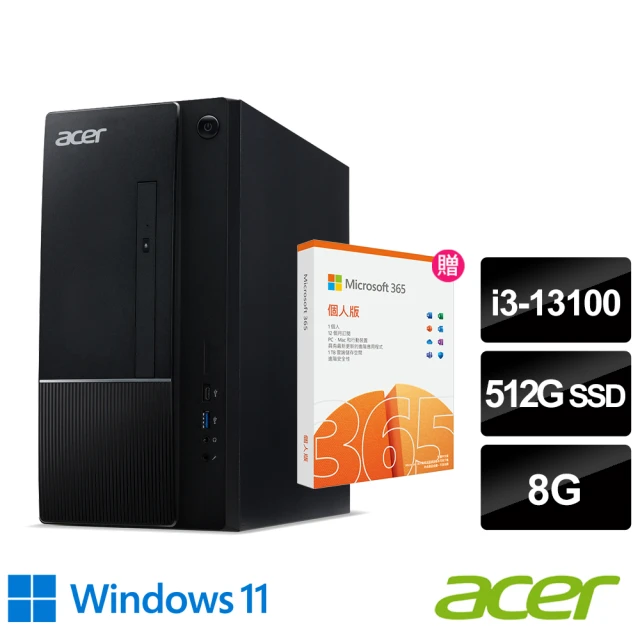 【Acer 宏碁】微軟M365組★i3四核電腦(Aspire TC-1770/i3-13100/8G/512G SSD/W11)