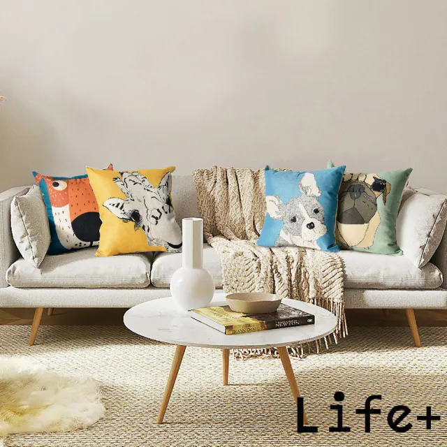 【Life+】動物派對 棉麻舒適方型抱枕/靠枕_多款任選(沙發枕/可拆洗/台灣製枕心)