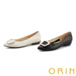 【ORIN】金屬方釦真皮尖頭平底鞋(米白)