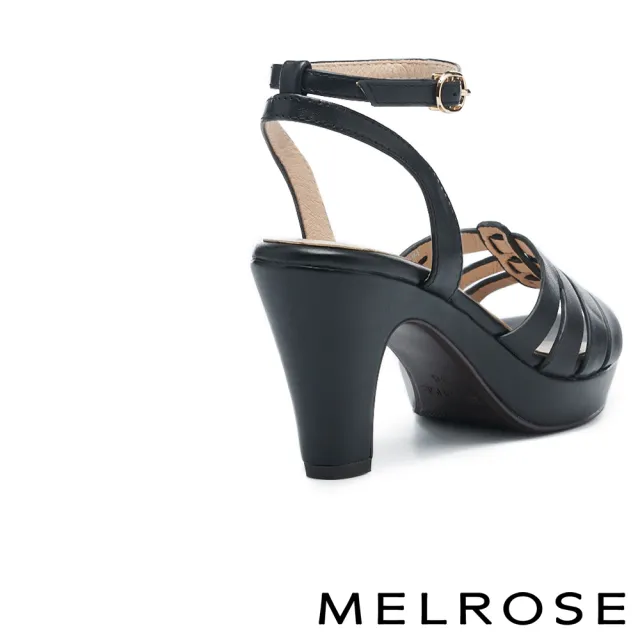 【MELROSE】美樂斯 質感簡約條帶牛皮美型高跟涼鞋(黑)