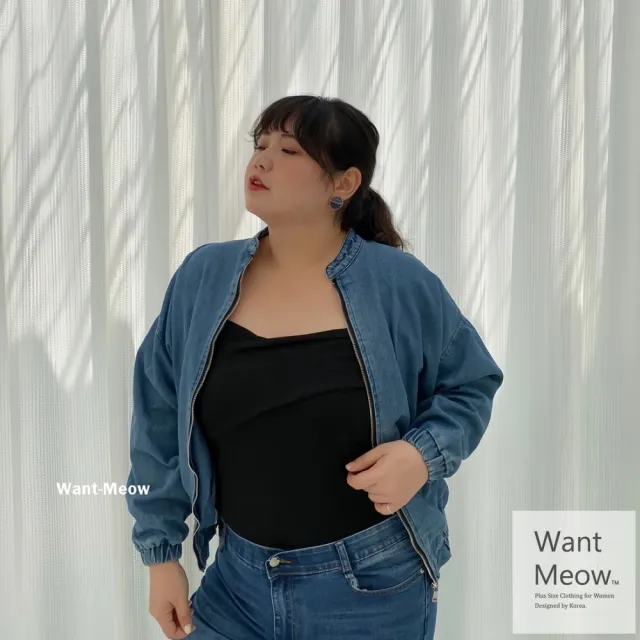 【Want-Meow】100公斤可穿/日系牛仔棒球外套(大碼/大尺碼/加大碼/牛仔外套/百搭外套)