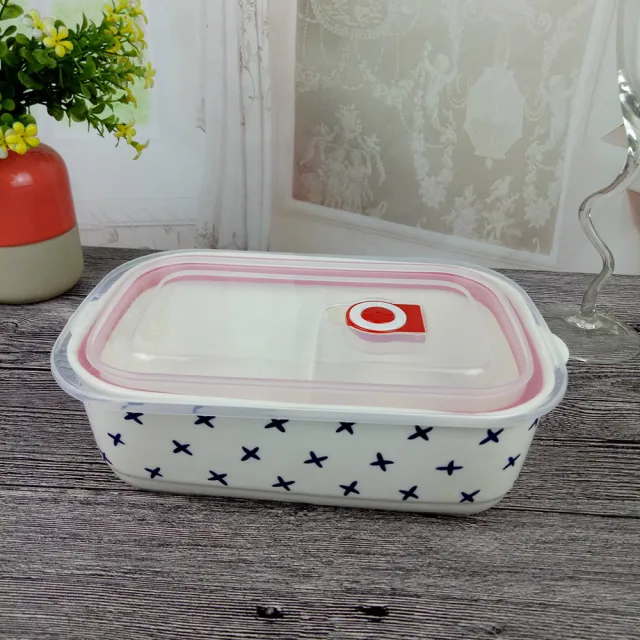 【CGW】陶瓷便當盒可微波保鮮盒(三分格保鮮餐盒/陶瓷餐盒/保鮮盒//分隔餐盒)