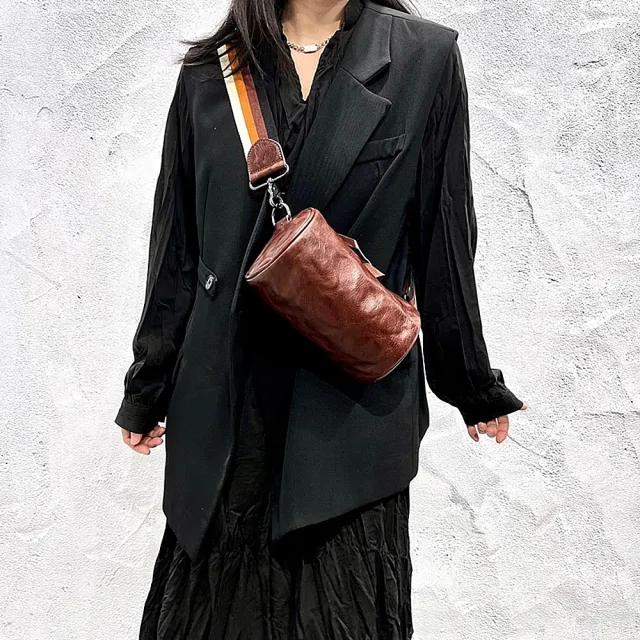 【巴黎精品】現貨+預購 真牛皮側背包真皮革單肩背包托特包手提包隨身女包包(牛皮復古百搭圓筒包4色a1ak57)