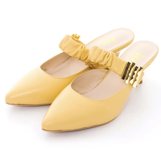 【bac】澎澎抓皺腳背帶高跟穆勒鞋(黃色)