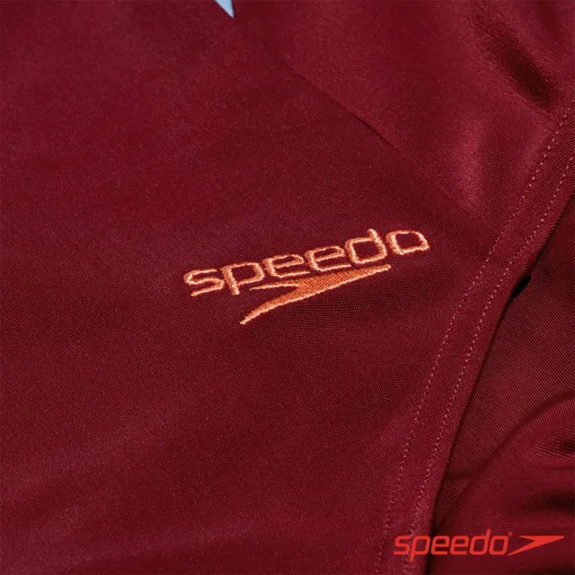 【SPEEDO】女 運動長袖連身泳裝(棕紅/條紋)