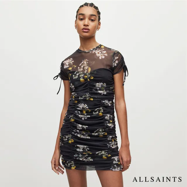 【ALLSAINTS】GIORGIA EUGENIA 貼身手繪花卉檸檬印花短洋裝 WD023Y(貼身版型)