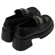 【Grace Gift】個性女孩鏈條厚底鋸齒樂福鞋(黑)