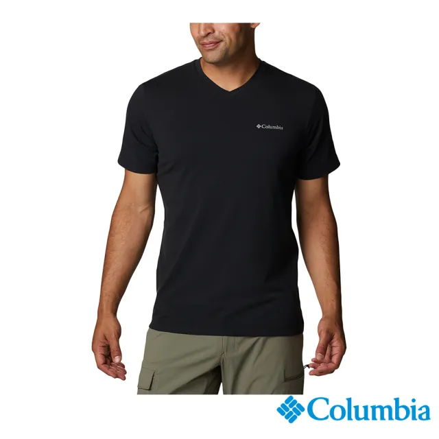 【Columbia 哥倫比亞 官方旗艦】男款-UPF50快排短袖上衣-黑色(UAE13530BK / 2023春夏品)