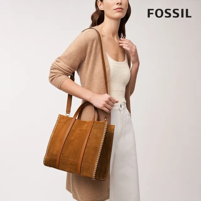 【FOSSIL 官方旗艦館】Carmen 麂皮兩用手提包-金棕色 ZB1843216