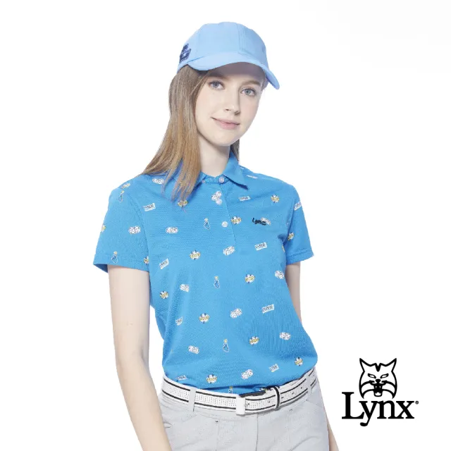 【Lynx Golf】女款吸溼排汗機能滿版俏皮CASINO骰子圖樣印花短袖POLO衫(寶藍色)