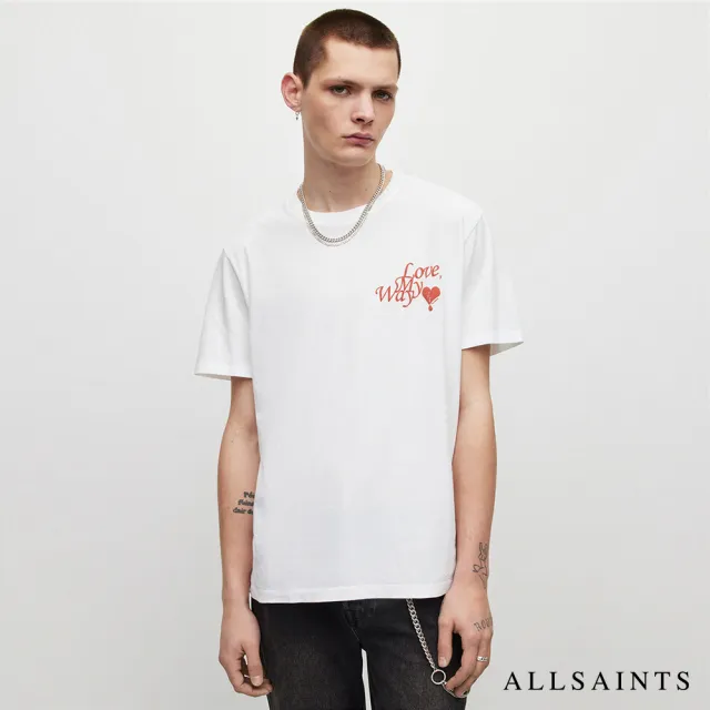 【ALLSAINTS】DIRECTION 愛心標語短袖T恤-白 MG068Y(舒適版型)