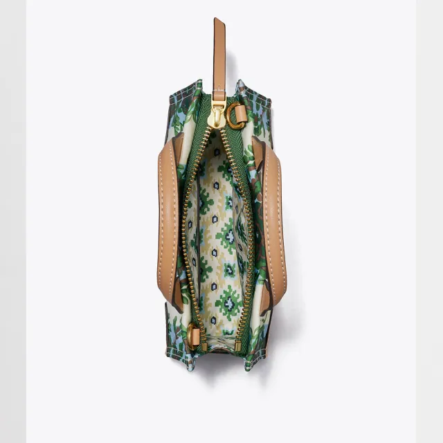 【TORY BURCH】經典雙T LOGO 復古花卉圖騰帆布手提包/斜背包(包包很小 請注意尺寸)