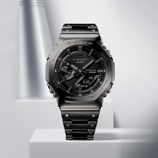 【CASIO 卡西歐】G-SHOCK 八角 全金屬版 太陽能藍芽連線雙顯手錶 開學禮 送禮 推薦(GM-B2100BD-1A)