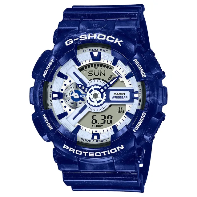 【CASIO 卡西歐】G-SHOCK 青花瓷系列 雙顯手錶 畢業禮物(GA-110BWP-2A)