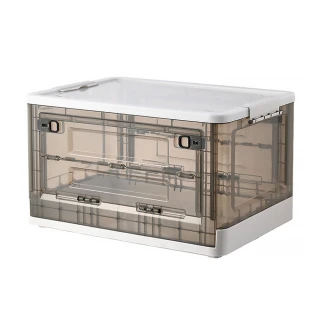 【收納部屋】2件組-附輪透明側開折疊收納箱50L(整理箱 衣物收納箱 玩具收納)