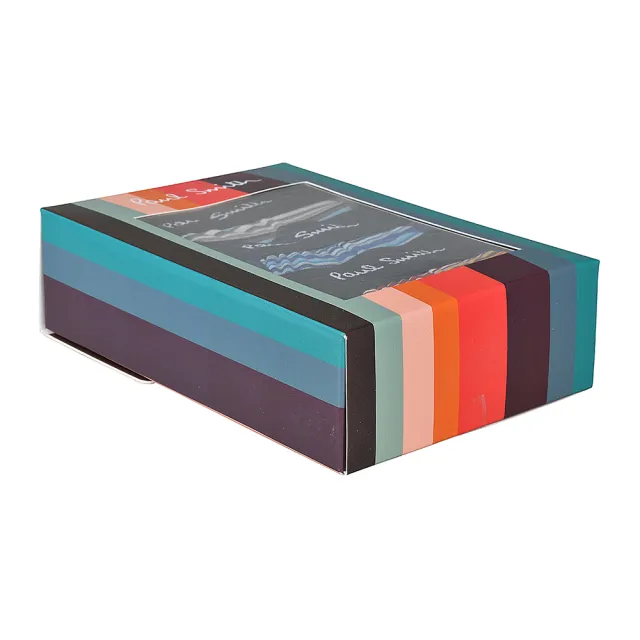 【Paul Smith】PAUL SMITH字母草寫LOGO多色條紋組合棉質長款四角內褲三件裝(男款/灰x藍x紅)