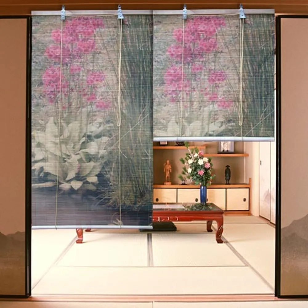 【棉花田】花卉彩色天然竹捲簾(90x160cm)