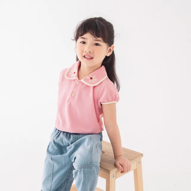 【OB 嚴選】清新小繡花半開襟POLO領公主澎袖上衣童裝 《QA1438》