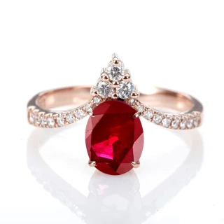 【DOLLY】14K金 緬甸紅寶石1克拉鑽石戒指(024)