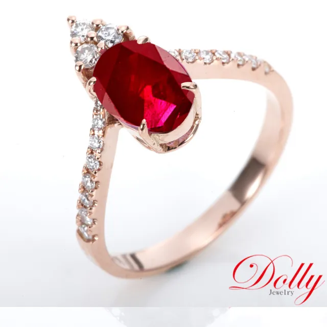 【DOLLY】14K金 緬甸紅寶石1克拉鑽石戒指(024)