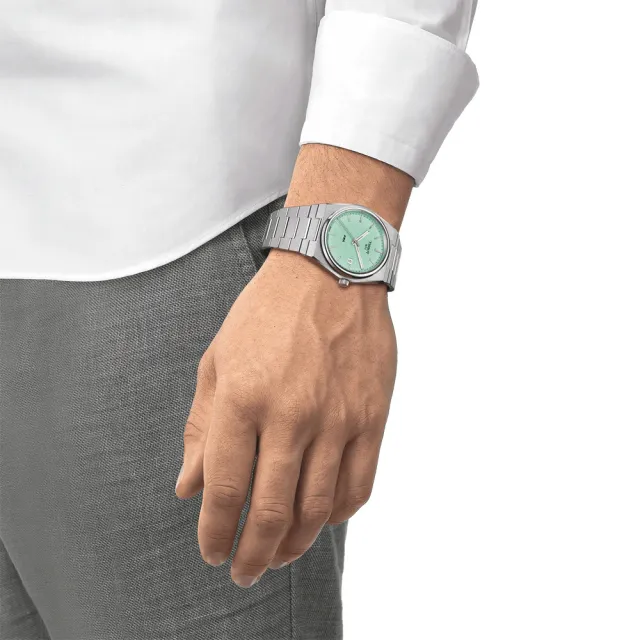 【TISSOT 天梭】PRX系列 70年代復刻石英錶-薄荷綠 開學禮 送禮 推薦(T1374101109101)
