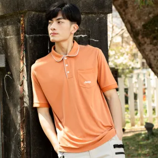 【JEEP】男裝 跳色滾邊短袖POLO衫(橘色)