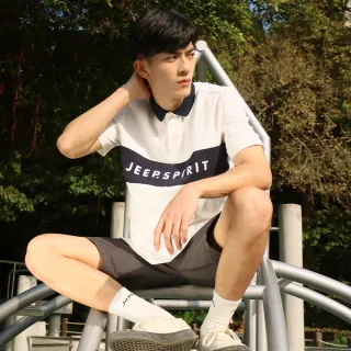 【JEEP】男裝 美式休閒撞色短袖POLO衫(白色)