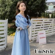 【UniStyle】現貨 花邊領短袖連身洋裝 收腰顯瘦清新甜美風 女 ZM252-2326(藍)