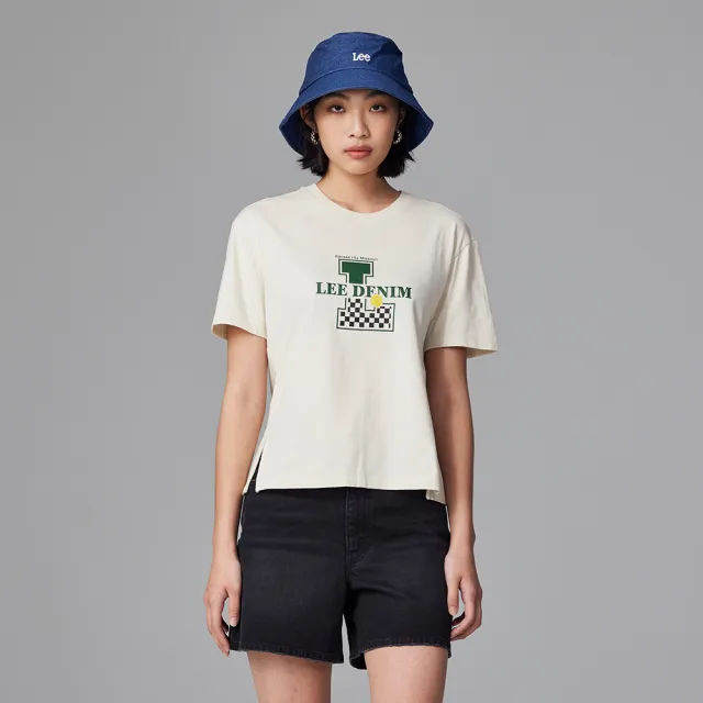 【Lee】出清品-女裝 短袖T恤 / 棋盤格DENIM 經典白 Boyfriend版型(LL230012701)