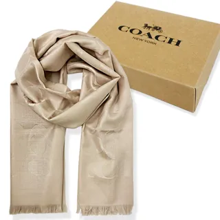 【COACH】C LOGO羊毛混桑蠶絲巾圍巾禮盒(膚金)