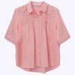 【PINK NEW GIRL】優雅壓摺繡花短袖棉襯衫 L2212CD(2色)