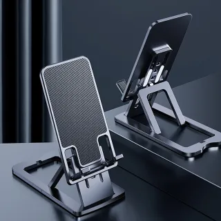 【SKYOCEAN】桌上型手機全金屬鋁合金支架 超薄摺疊平板手機架(高度方向隨意調節/直播追劇神器)