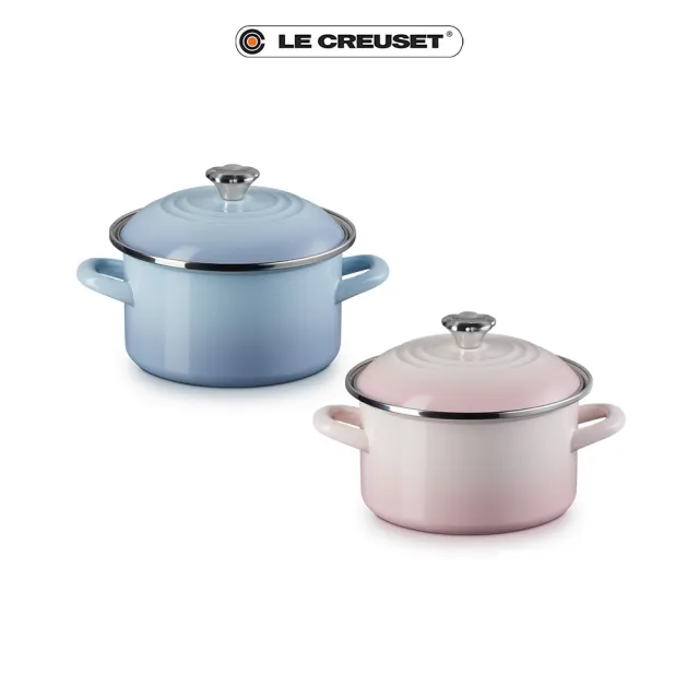 【Le Creuset】琺瑯便利湯鍋18cm(海岸藍/貝殼粉 2色可選-花型鋼頭)