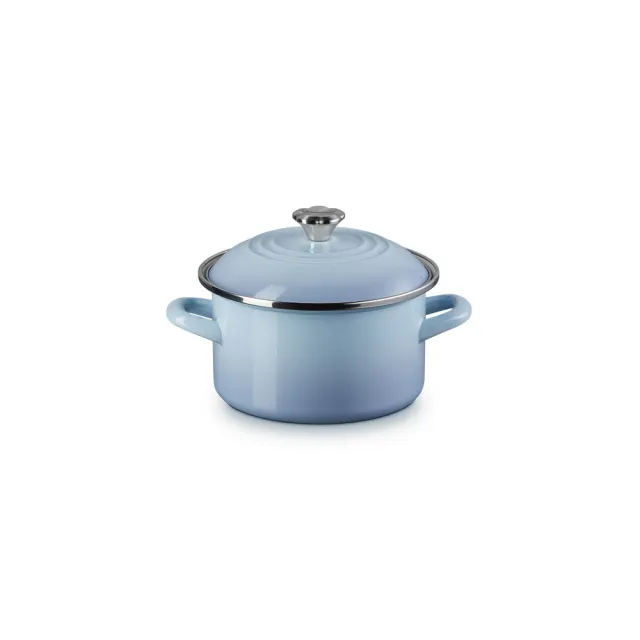 【Le Creuset】琺瑯便利湯鍋18cm(海岸藍/貝殼粉 2色可選-花型鋼頭)